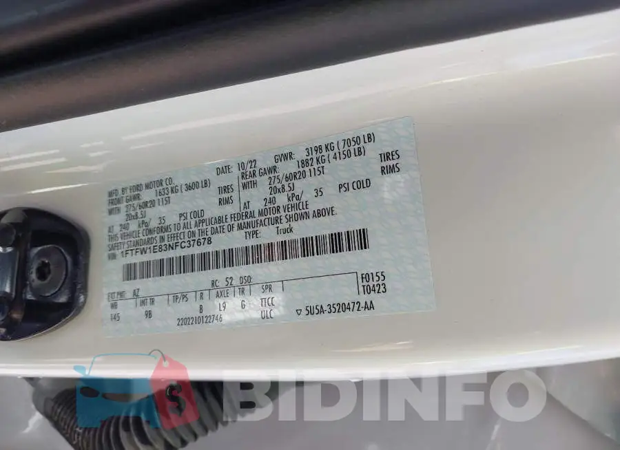 1FTFW1E83NFC37678 Photo# 9