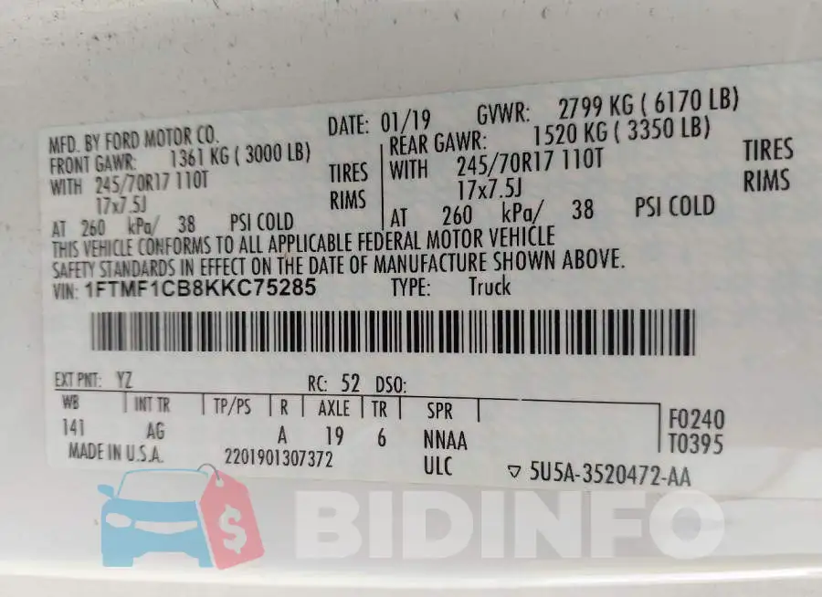 1FTMF1CB8KKC75285 Photo# 9