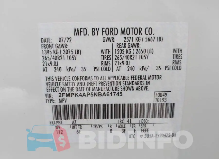 2FMPK4AP5NBA61745 Photo# 9
