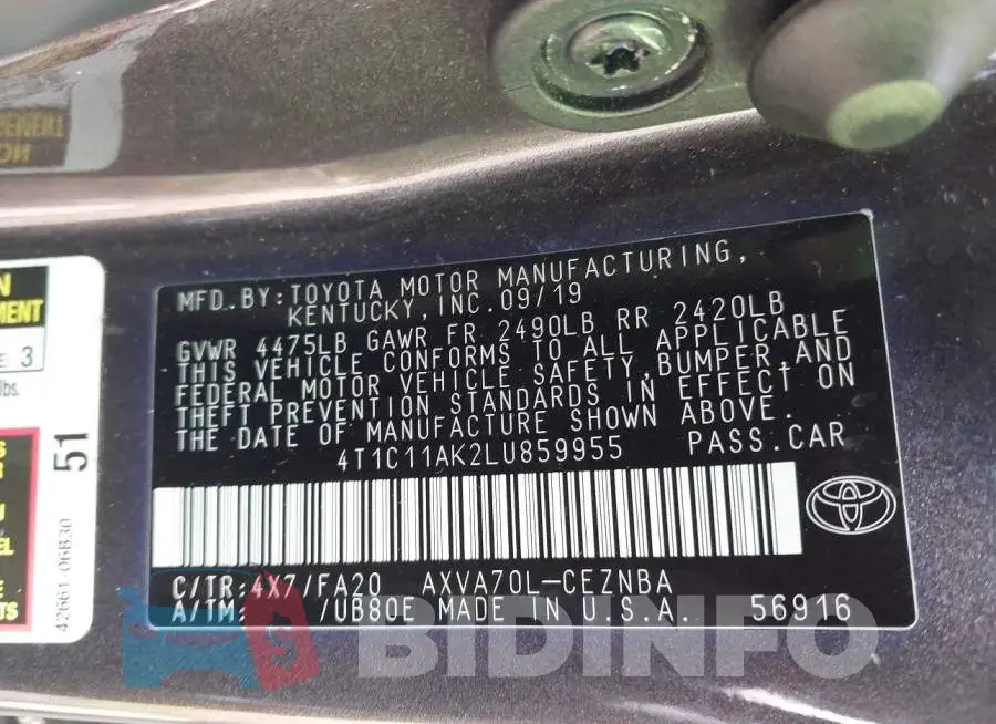 4T1C11AK2LU859955 Photo# 9