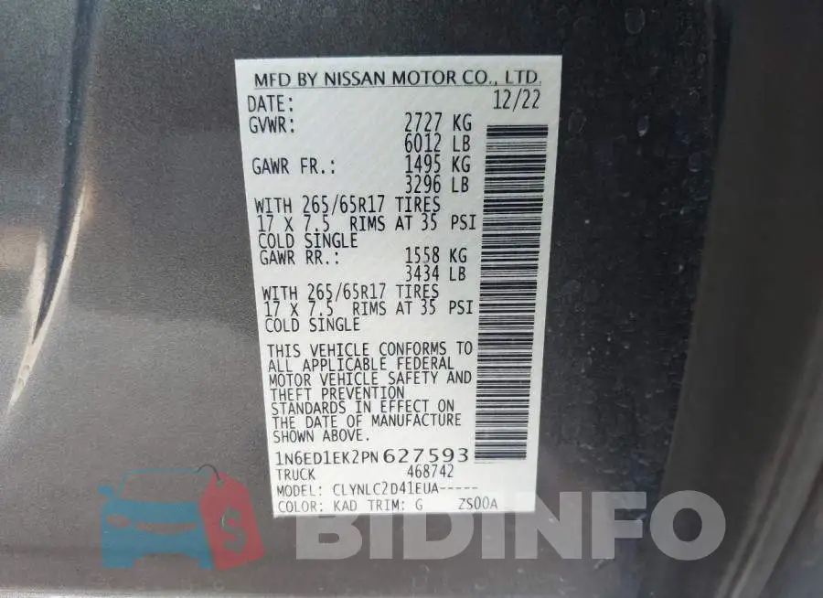 1N6ED1EK2PN627593 Photo# 9