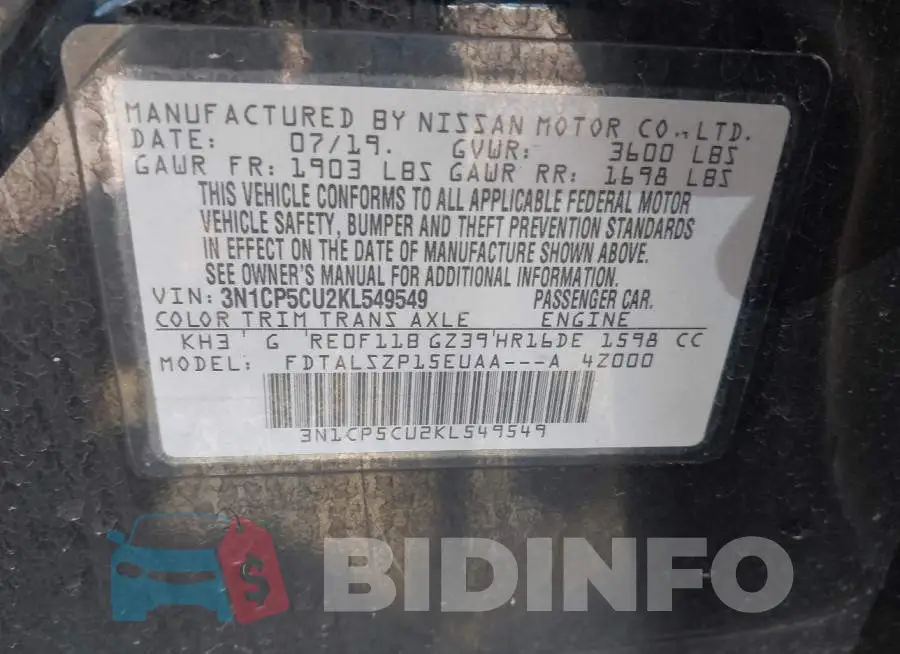 3N1CP5CU2KL549549 Photo# 9