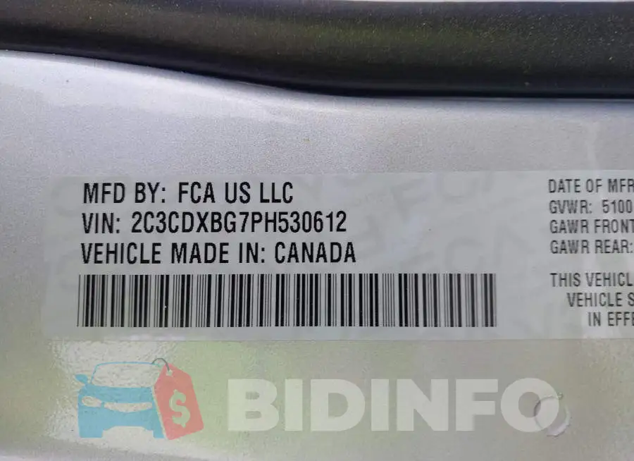 2C3CDXBG7PH530612 Photo# 9