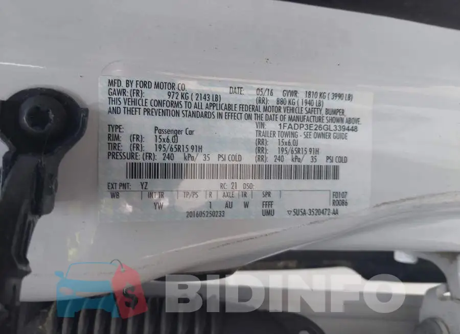 1FADP3E26GL339448 Photo# 9