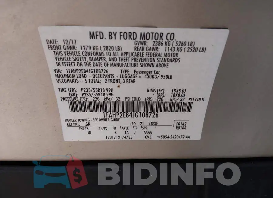 1FAHP2E84JG108726 Photo# 9