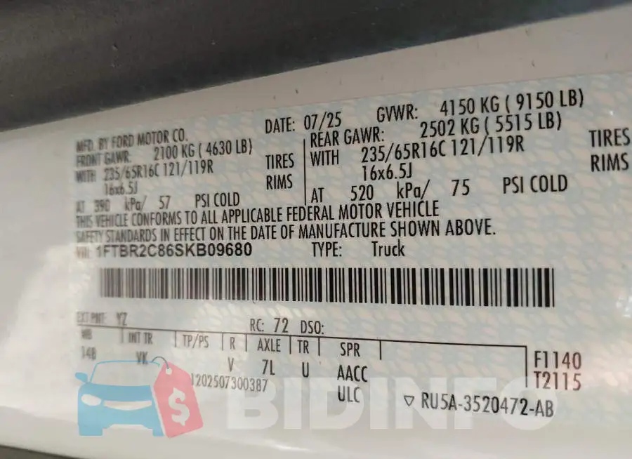 1FTBR2C86SKB09680 Photo# 9
