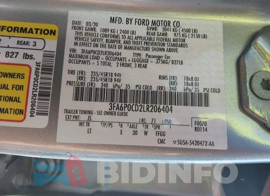 3FA6P0CD2LR206404 Photo# 9