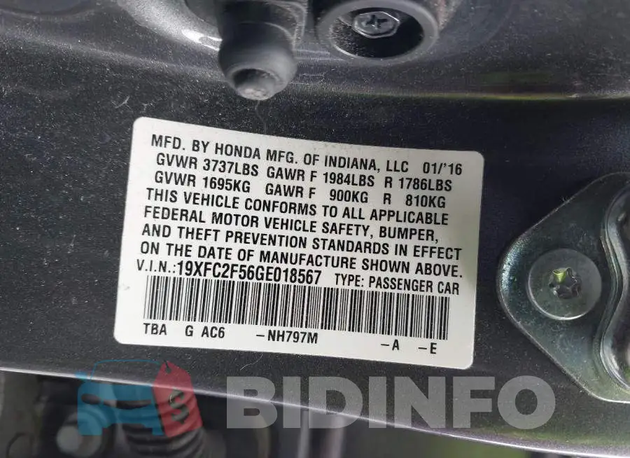 19XFC2F56GE018567 Photo# 9