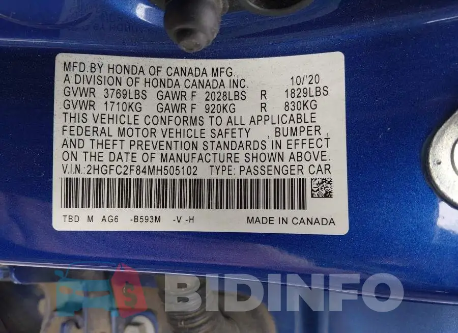 2HGFC2F84MH505102 Photo# 9