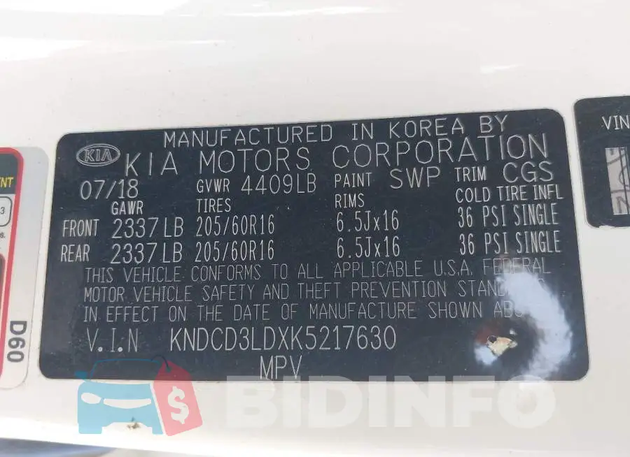 KNDCD3LDXK5217630 Photo# 9