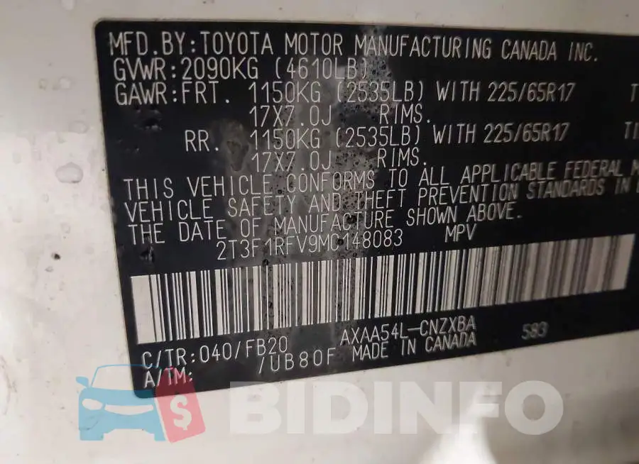 2T3F1RFV9MC148083 Photo# 9