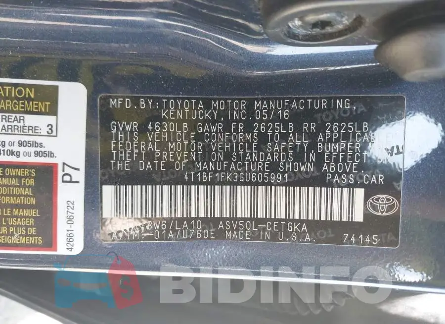 4T1BF1FK3GU605991 Photo# 9