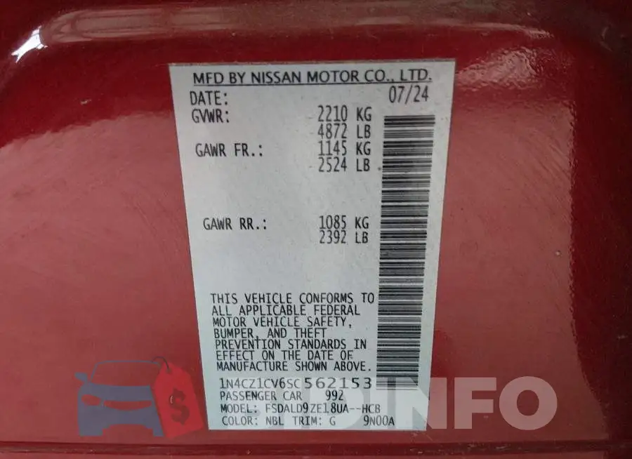 1N4CZ1CV6SC562153 Photo# 9