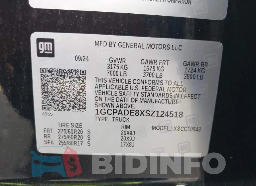 1GCPADE8XSZ124518 Photo# 9