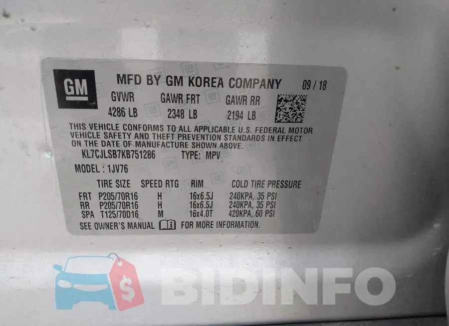 KL7CJLSB7KB751286 Photo# 9