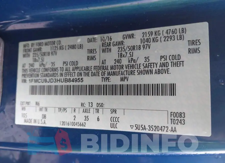 1FMCU9JD3HUB84955 Photo# 9