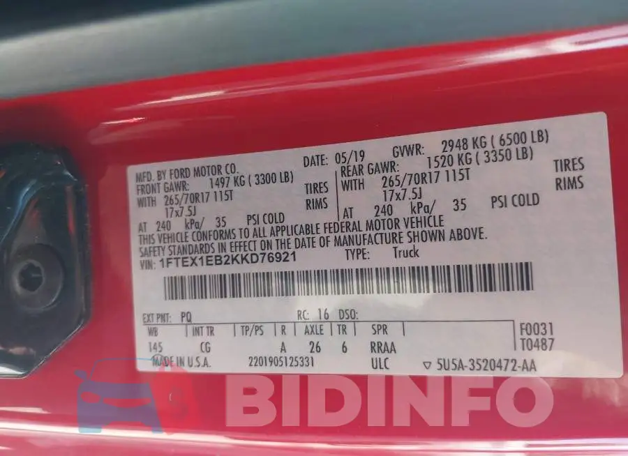 1FTEX1EB2KKD76921 Photo# 9