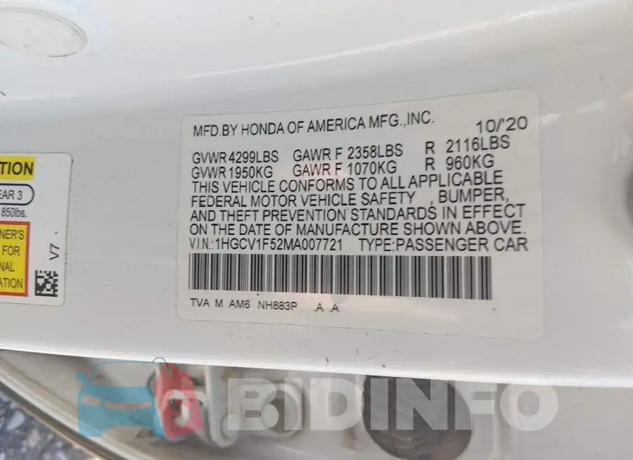 1HGCV1F52MA007721 Photo# 9