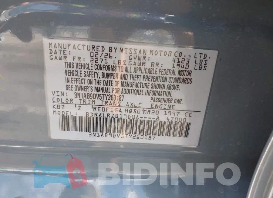 3N1AB9DV5TY260187 Photo# 9