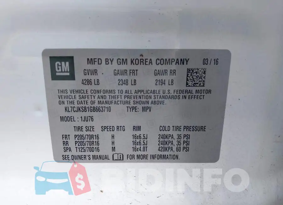 KL7CJKSB1GB663710 Photo# 9