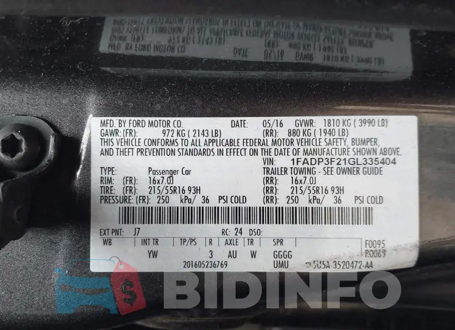 1FADP3F21GL335404 Photo# 9