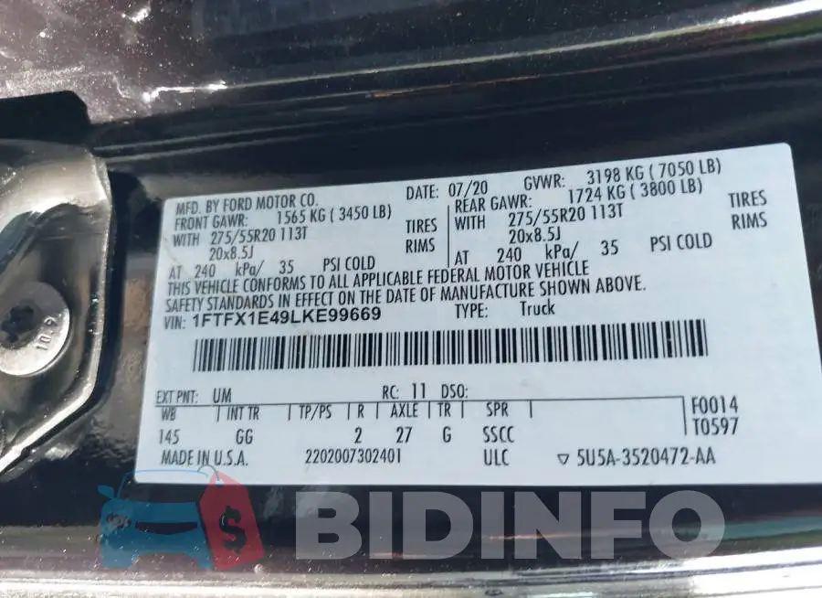 1FTFX1E49LKE99669 Photo# 9