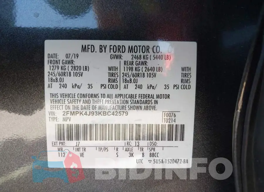 2FMPK4J93KBC42579 Photo# 9