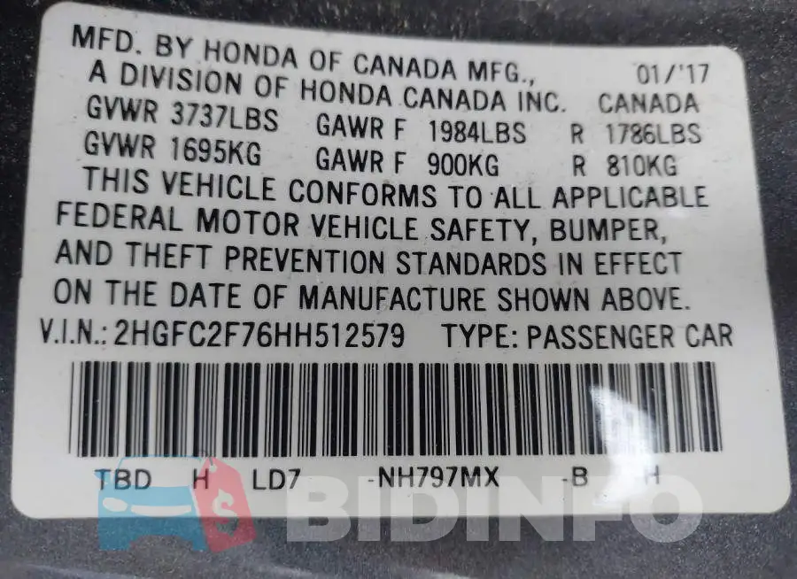 2HGFC2F76HH512579 Photo# 9