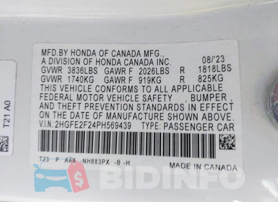 2HGFE2F24PH569439 Photo# 9