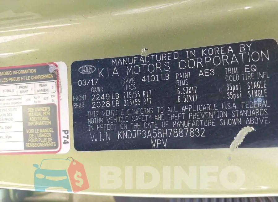 KNDJP3A58H7887832 Photo# 9