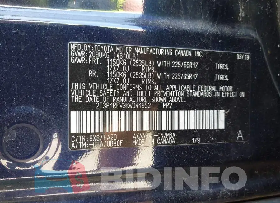 2T3P1RFV3KW041952 Photo# 9