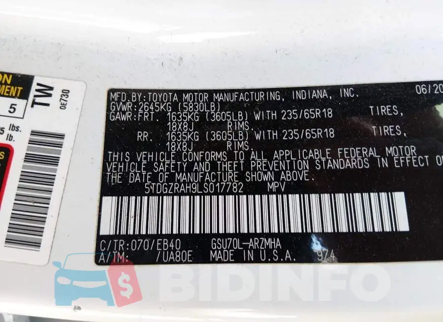 5TDGZRAH9LS017782 Photo# 9