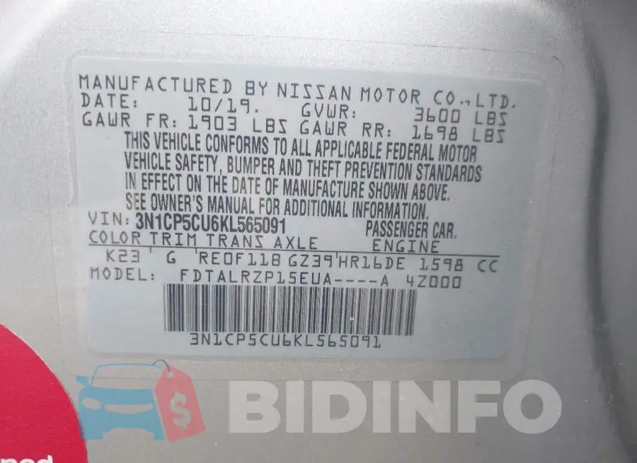 3N1CP5CU6KL565091 Photo# 9