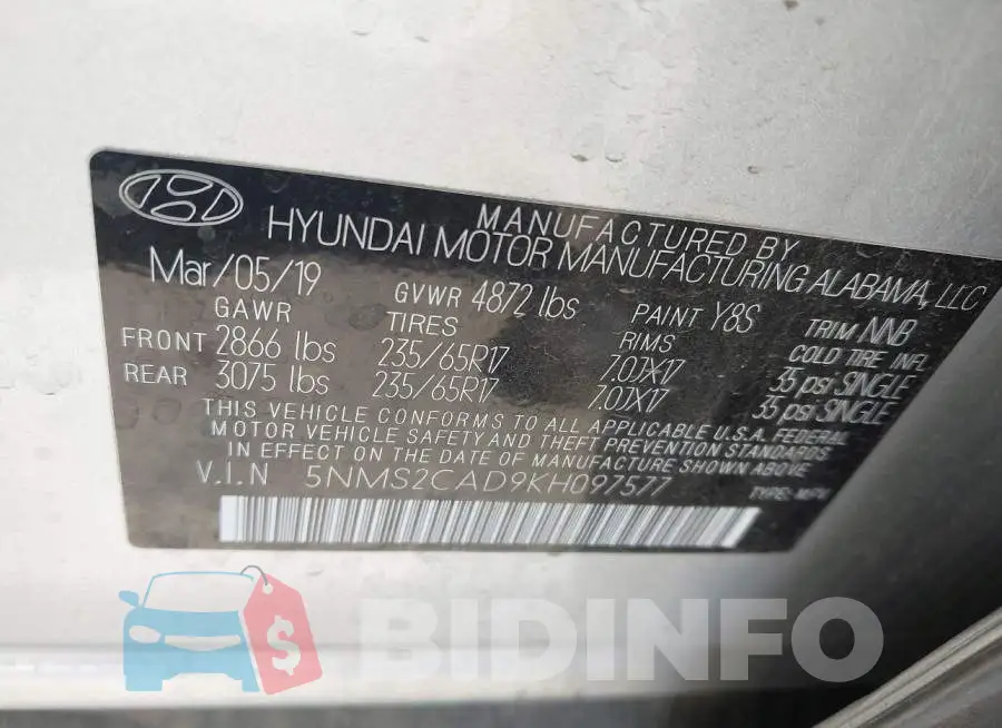 5NMS2CAD9KH097577 Photo# 9