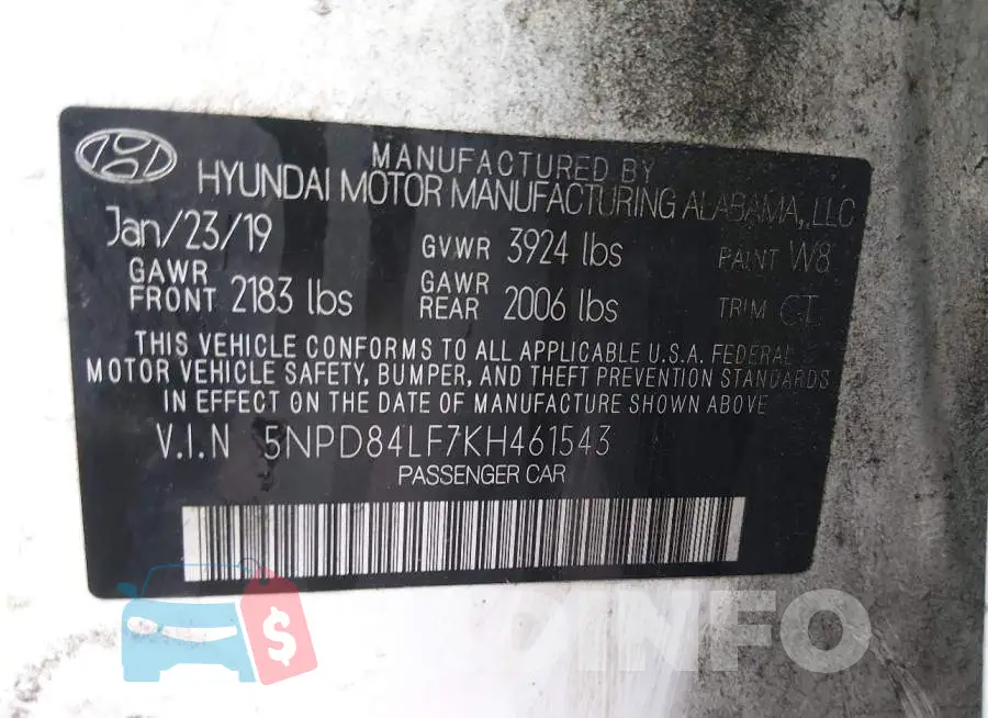 5NPD84LF7KH461543 Photo# 9