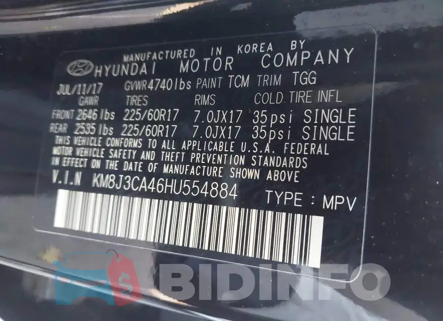 KM8J3CA46HU554884 Photo# 9
