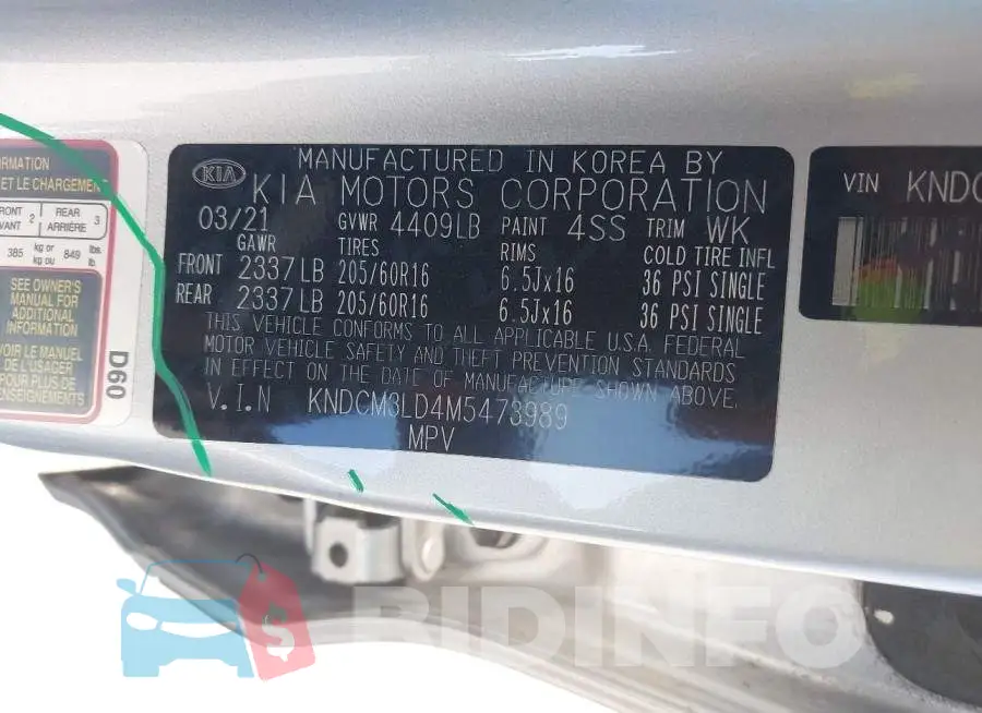 KNDCM3LD4M5473989 Photo# 9