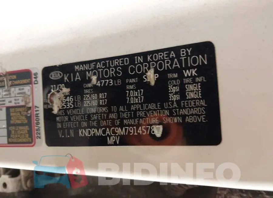 KNDPMCAC9M7914578 Photo# 9