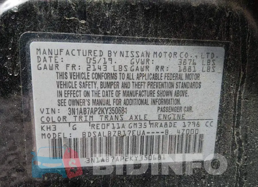 3N1AB7AP2KY350681 Photo# 9
