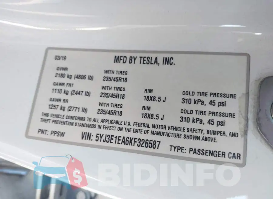5YJ3E1EA6KF326587 Photo# 9