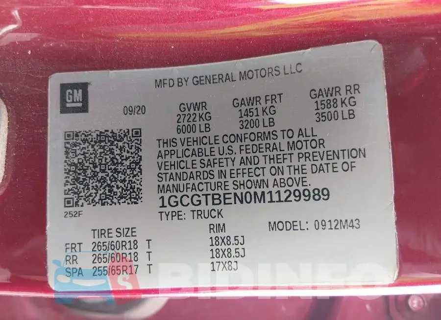 1GCGTBEN0M1129989 Photo# 9