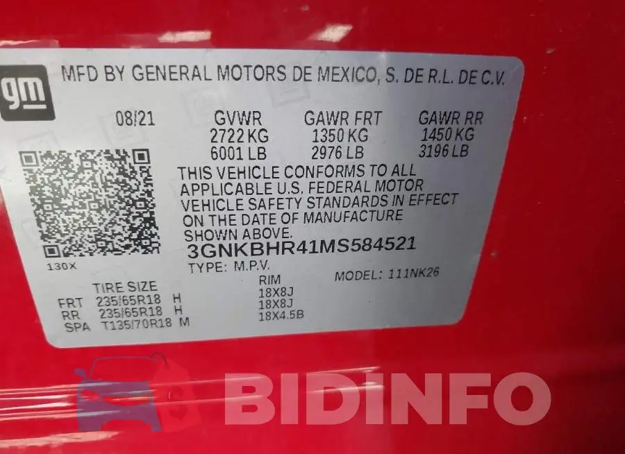 3GNKBHR41MS584521 Photo# 9