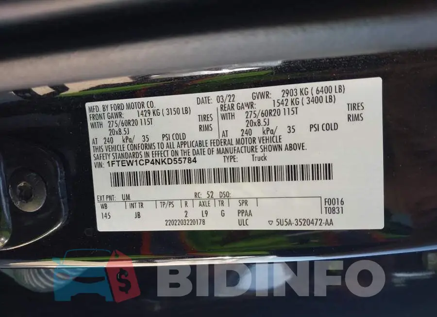 1FTEW1CP4NKD55784 Photo# 9