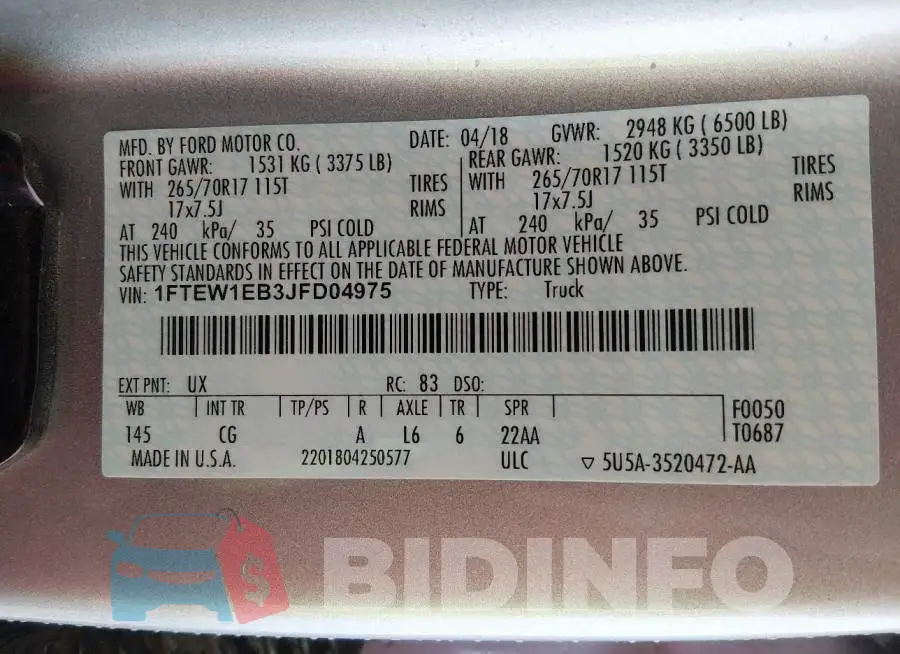 1FTEW1EB3JFD04975 Photo# 9