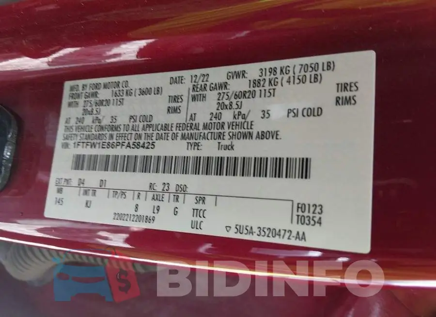 1FTFW1E86PFA58425 Photo# 9