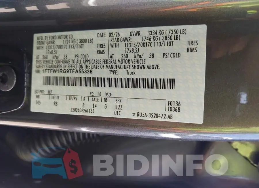 1FTFW1RG9TFA55336 Photo# 9
