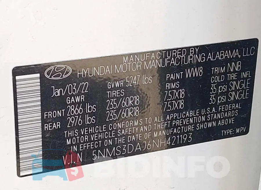 5NMS3DAJ6NH421193 Photo# 9