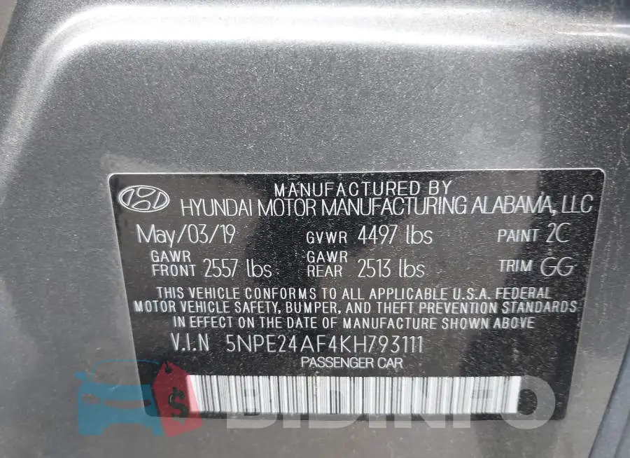 5NPE24AF4KH793111 Photo# 9