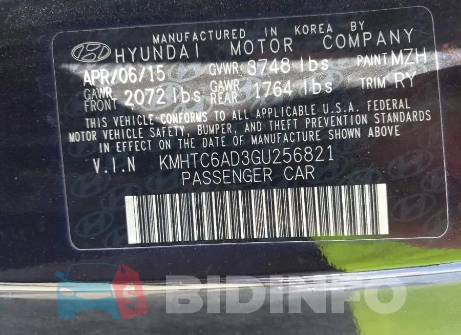 KMHTC6AD3GU256821 Photo# 9
