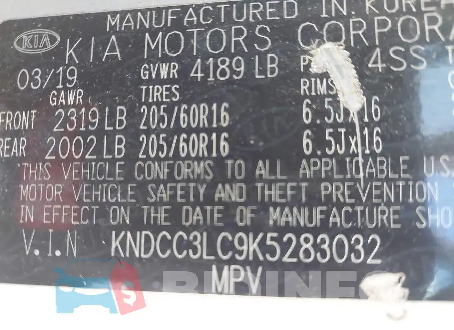 KNDCC3LC9K5283032 Photo# 9